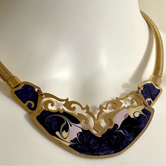 Vintage omega statement purple enamel choker necklace. - Picture 2 of 5